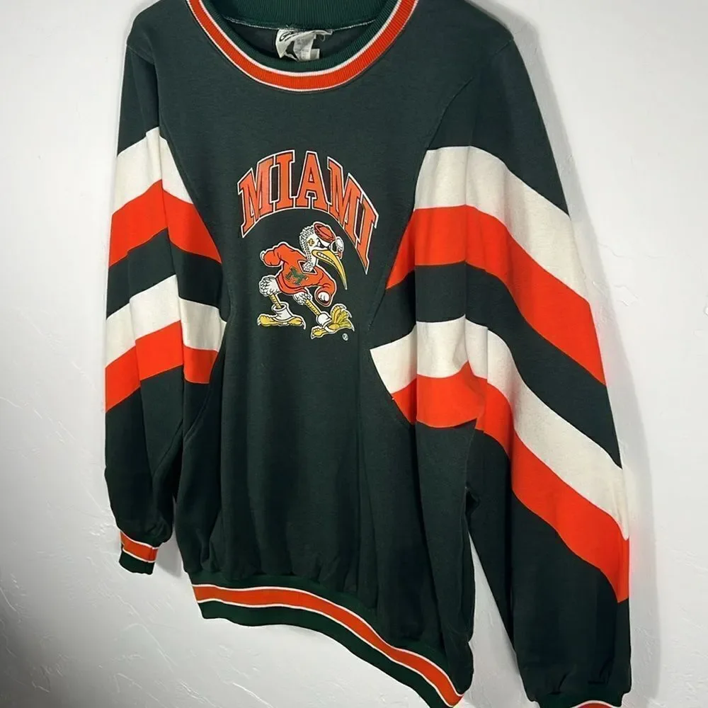 🔥🏈 True Vintage 90’s MIAMI HURRICANES Thick RARE Crewneck Sweatshirt XL - EUC‎
